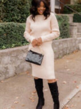 Pink Lily Cream Ribbed Knit Sweater